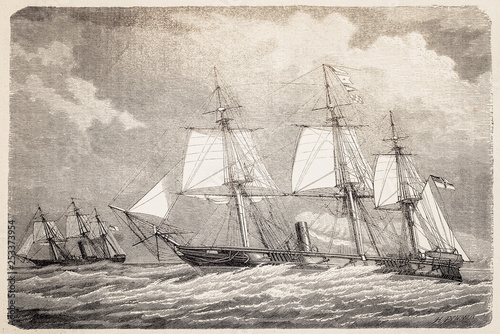 Sailing ships - Illustration, Germany, 1880-1889, 19th Century, 19th Century Style, Adventure