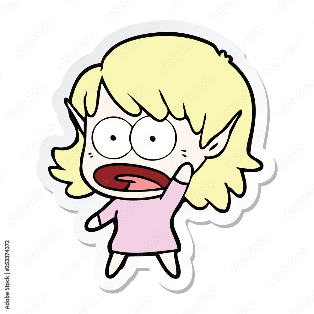 sticker of a cartoon shocked elf girl sticker of a cartoon shocked elf girl