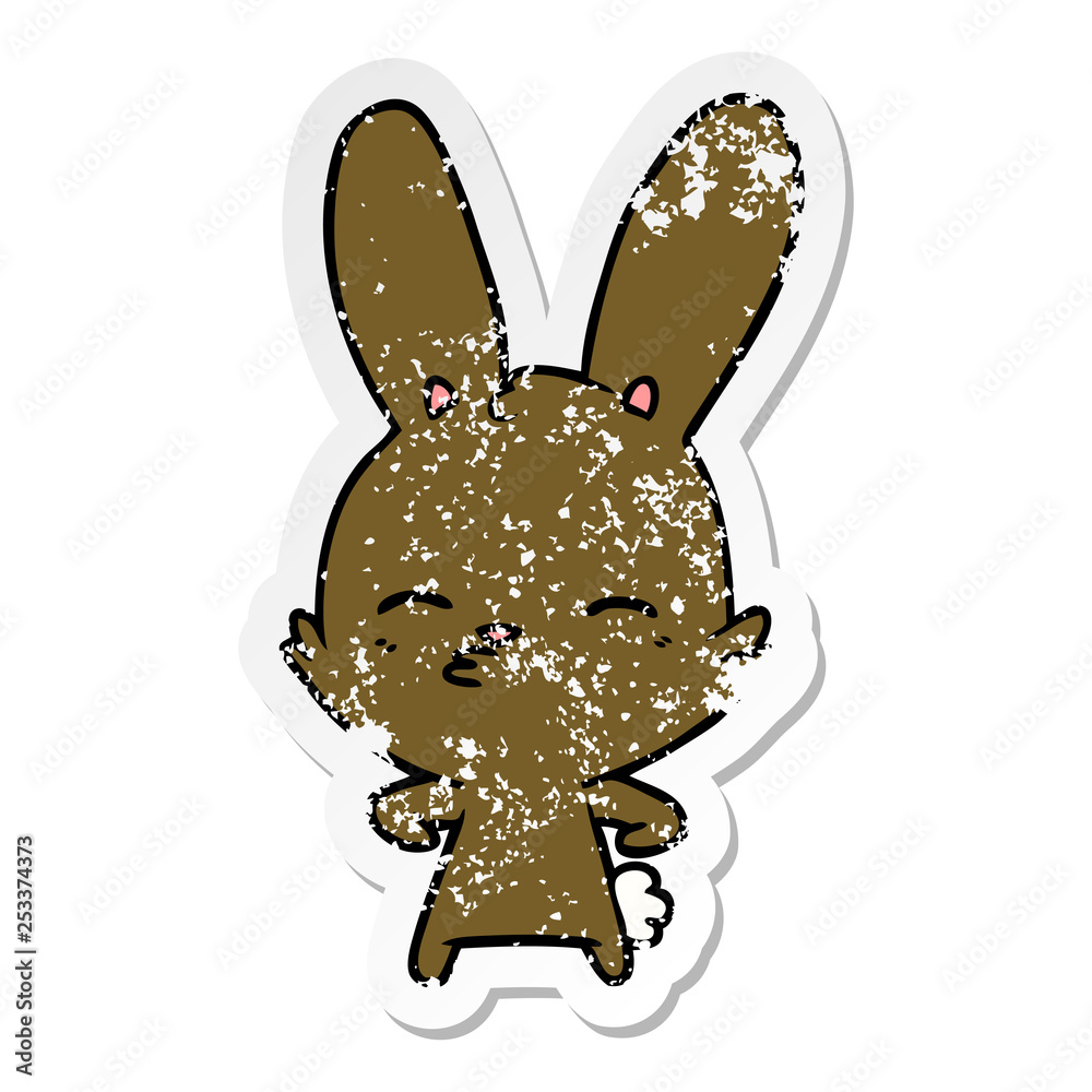 distressed sticker of a curious bunny cartoon distressed sticker of a curious bunny cartoon