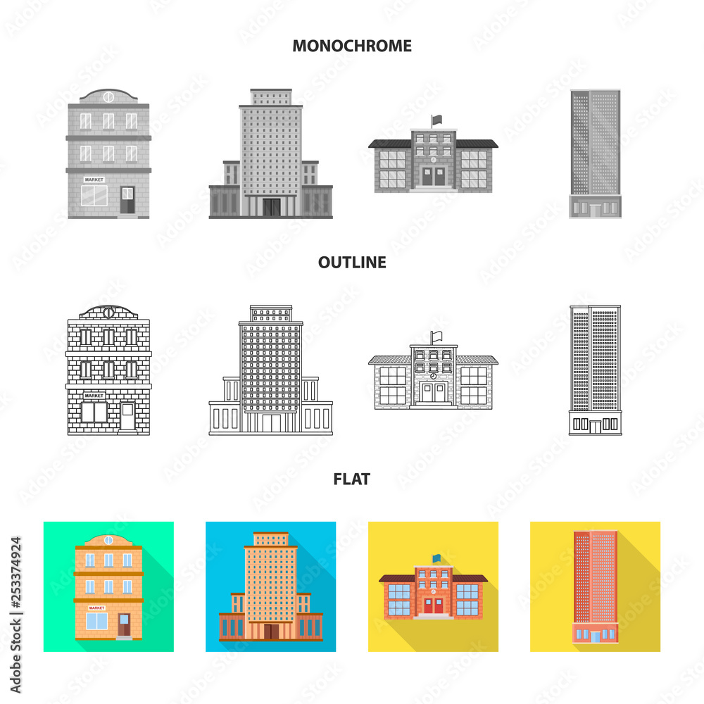 Vector design of municipal and center symbol. Collection of municipal and estate vector icon for stock. Vector design of municipal and center symbol. Collection of municipal and estate vector icon for stock.
