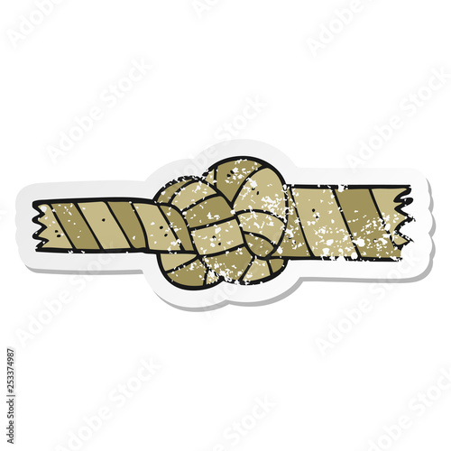 distressed sticker of a cartoon knotted rope