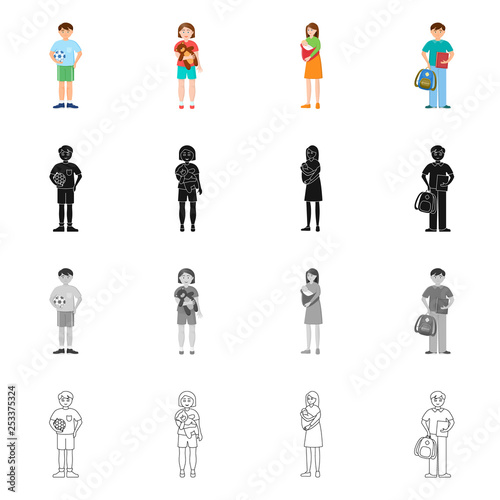Vector illustration of character and avatar sign. Set of character and portrait vector icon for stock.