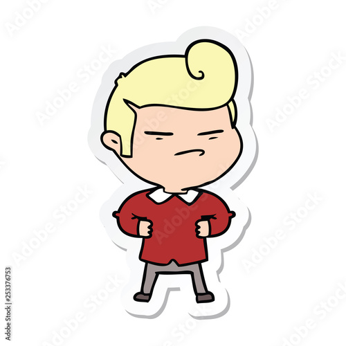 sticker of a cartoon cool guy with fashion hair cut