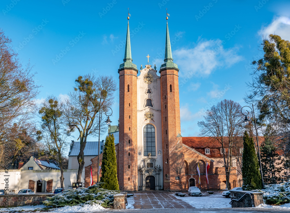 Front view of famous cathedral church in Oliwa