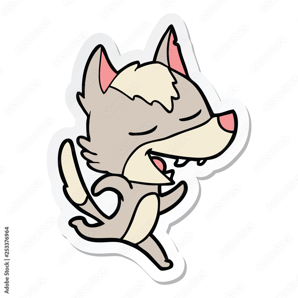 sticker of a cartoon running wolf laughing sticker of a cartoon running wolf laughing