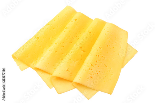 cheese slices isolated on white background. top view