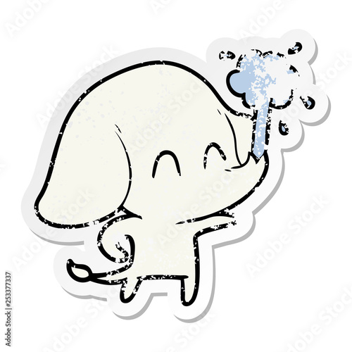 distressed sticker of a cute cartoon elephant spouting water