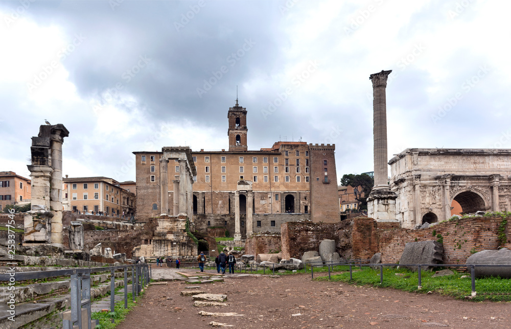 Roman forum, ancient ruins , Capitol building,
