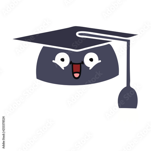 flat color retro cartoon graduation hat