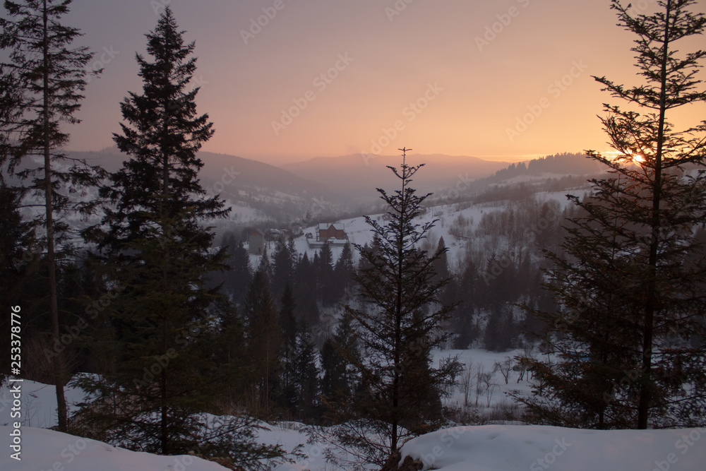 Sunset in the mountains in winter Sunset in the mountains in winter