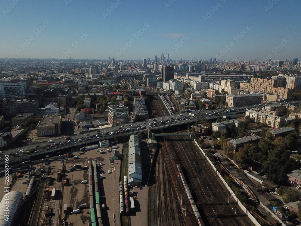 Panorama copter Moscow sity view