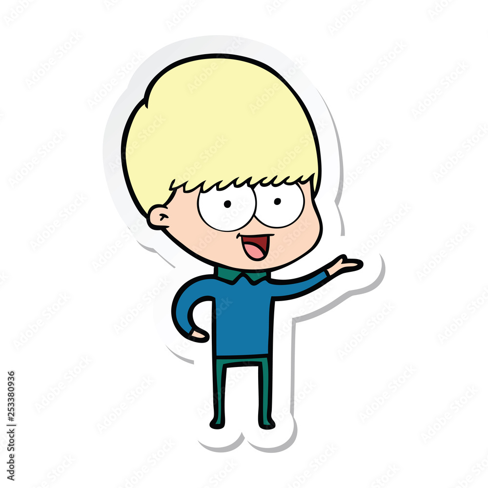 sticker of a happy cartoon boy