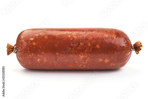 Smoked Salami sausage, isolated on white background. Close-up