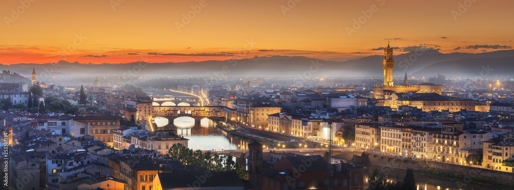 Arno River and bridges at sunset Florence, Italy