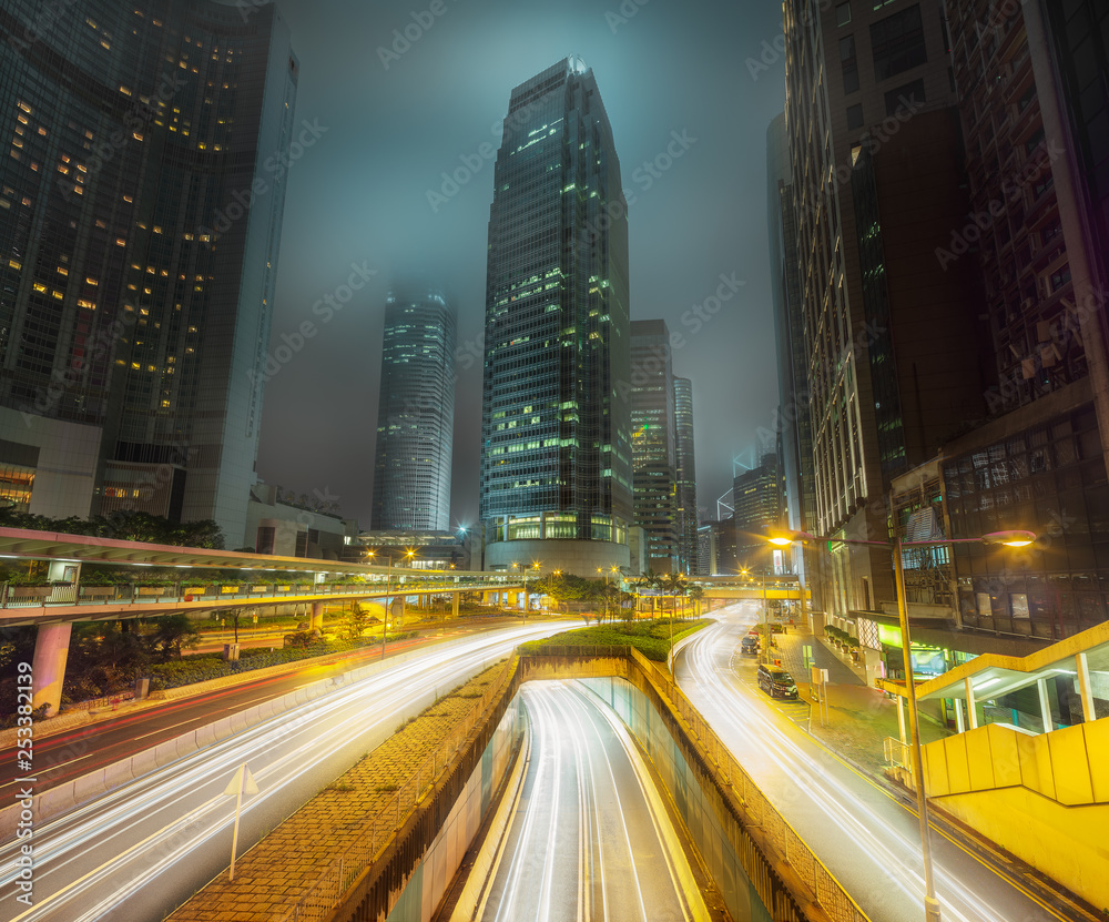 Fototapeta premium Traffic on streets of Hong Kong at night, China