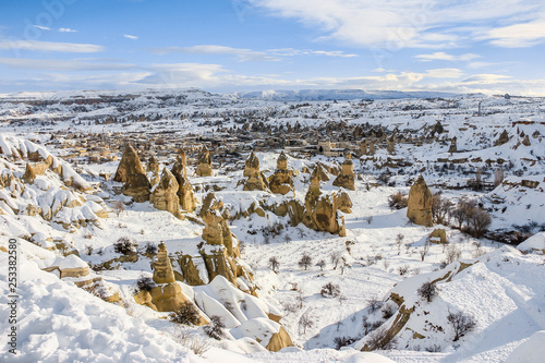 Panoramic view of Goreme at winter, Cappadocia, Turkey photo