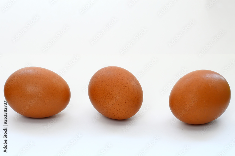 three eggs on white background three eggs on white background