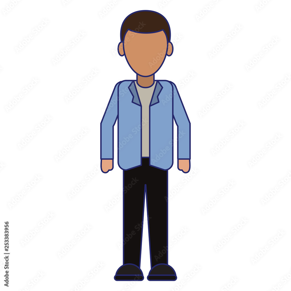 young man cartoon blue lines faceless