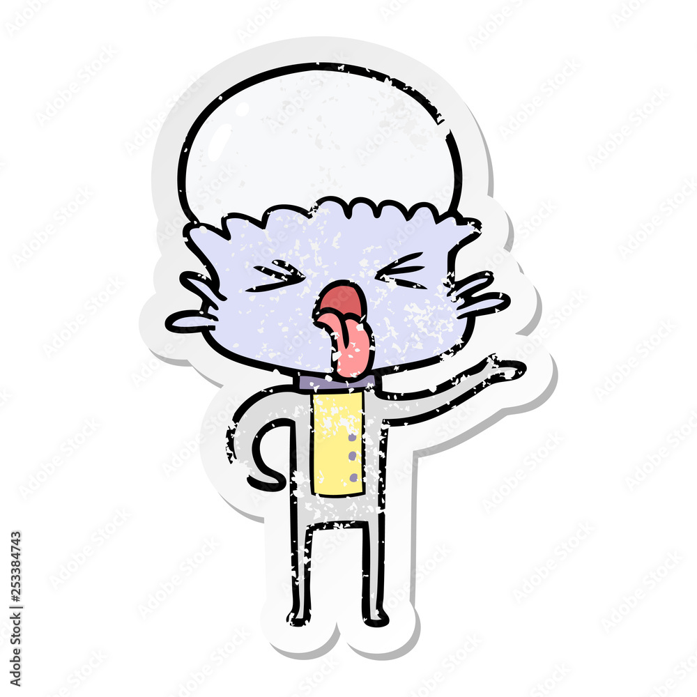 distressed sticker of a disgusted cartoon alien distressed sticker of a disgusted cartoon alien