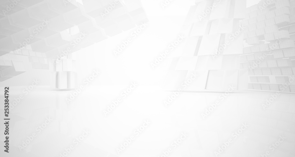 Abstract white parametric interior with window. 3D illustration and rendering.