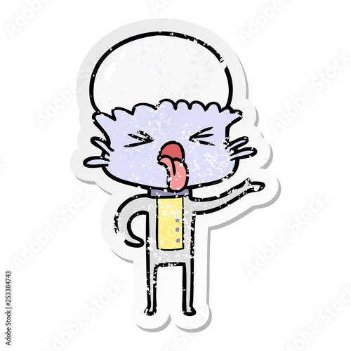 distressed sticker of a disgusted cartoon alien