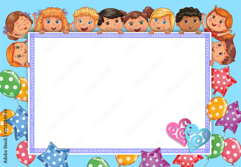 Blank banner kids holiday with colored balloons Blank banner kids holiday with colored balloons
