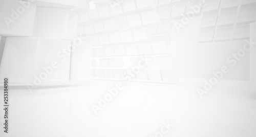 Abstract white parametric interior with window. 3D illustration and rendering.