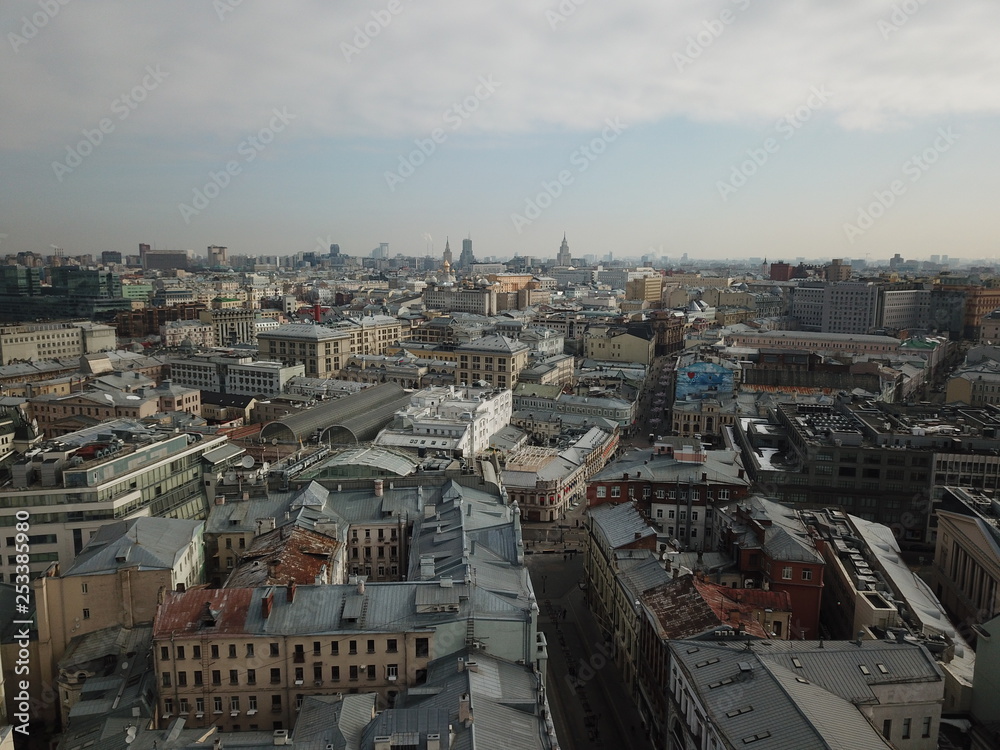 Copter sity view panorama Moscow