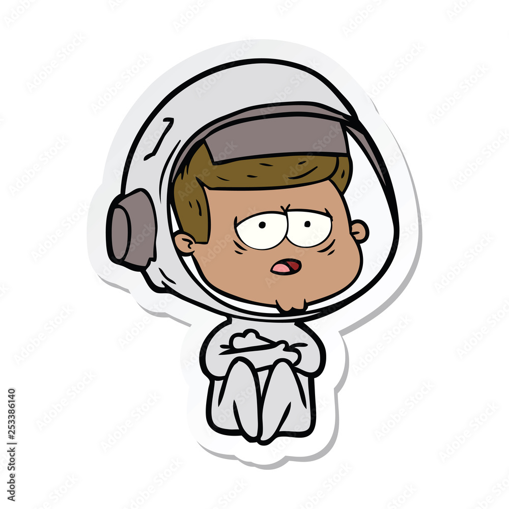 sticker of a cartoon tired astronaut