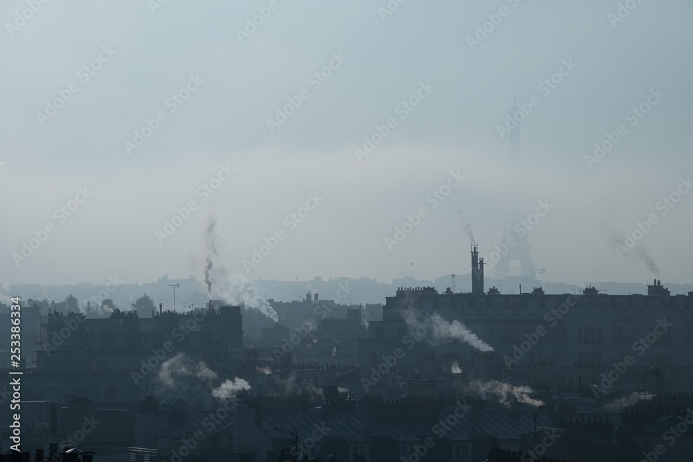 pollution paris co2 carbone gaz changement climatique chaleur émission urbain ville capitale france tour eiffel