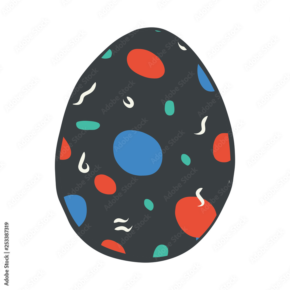 Cartoon style vector illustration of red, blue, dark grey easter egg. Great design elements for icon, sticker, card, print, poster. Unique, fun drawing isolated on white background. Holiday concept Cartoon style vector illustration of red, blue, dark grey easter egg. Great design elements for icon, sticker, card, print, poster. Unique, fun drawing isolated on white background. Holiday concept