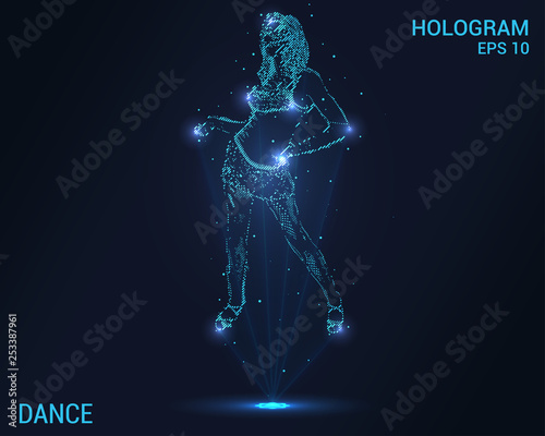 Dance hologram. Digital and technological dance background. Girl dancing. © newrossosh