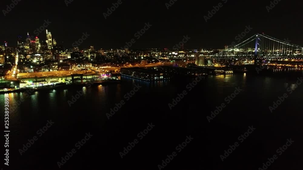 Aerial Video of Ben Franklin Bridge Philadelphia at Night Aerial Video of Ben Franklin Bridge Philadelphia at Night