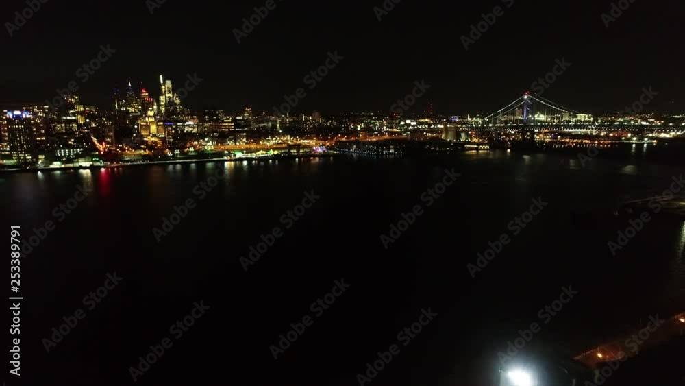 Aerial Video of Ben Franklin Bridge Philadelphia at Night Aerial Video of Ben Franklin Bridge Philadelphia at Night