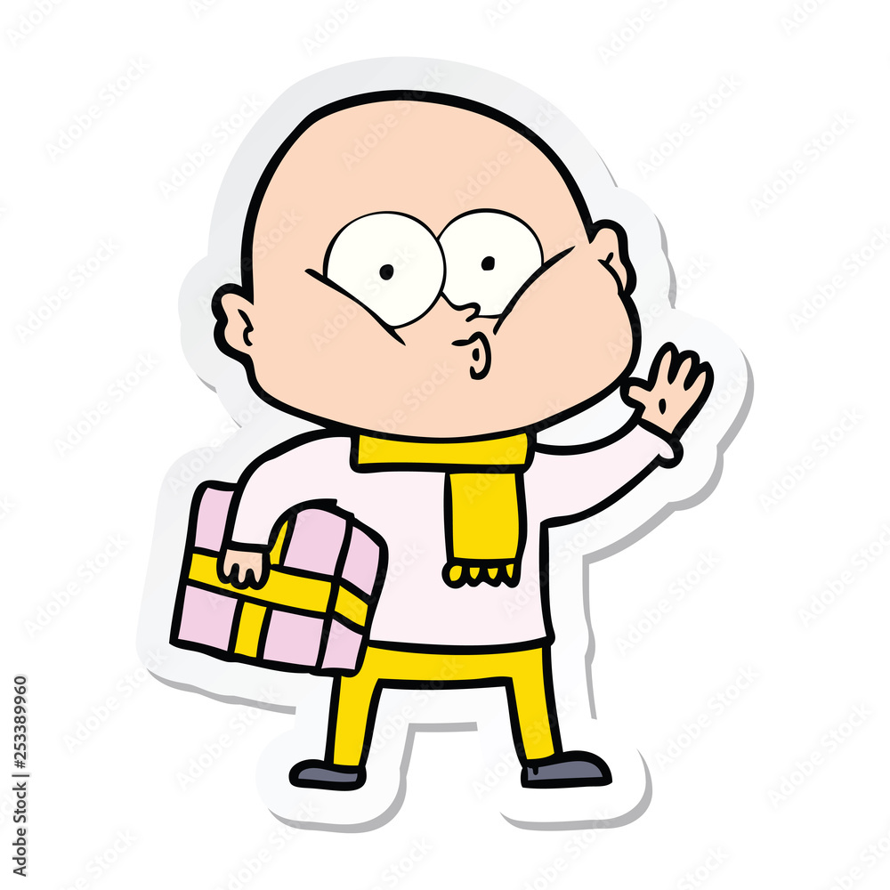 sticker of a cartoon bald man staring