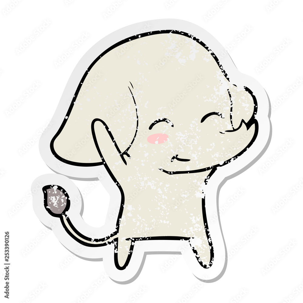 distressed sticker of a cute cartoon elephant distressed sticker of a cute cartoon elephant