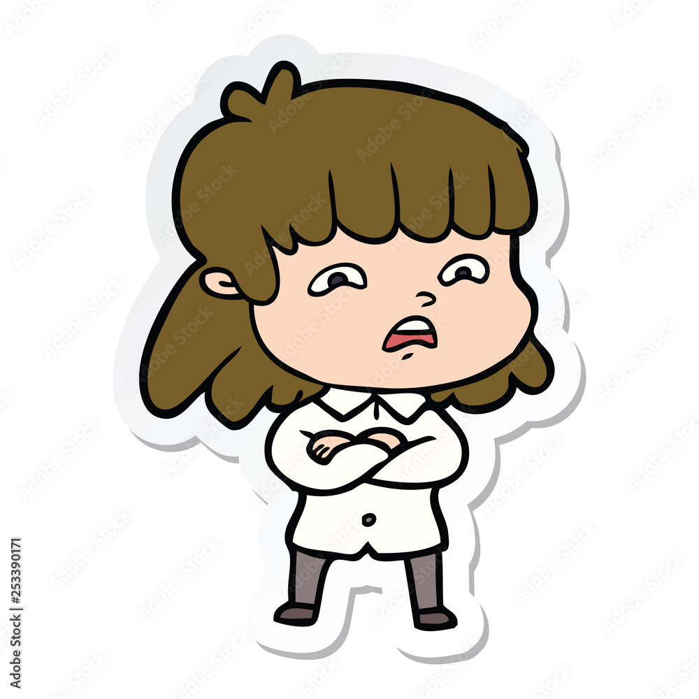sticker of a cartoon worried woman sticker of a cartoon worried woman