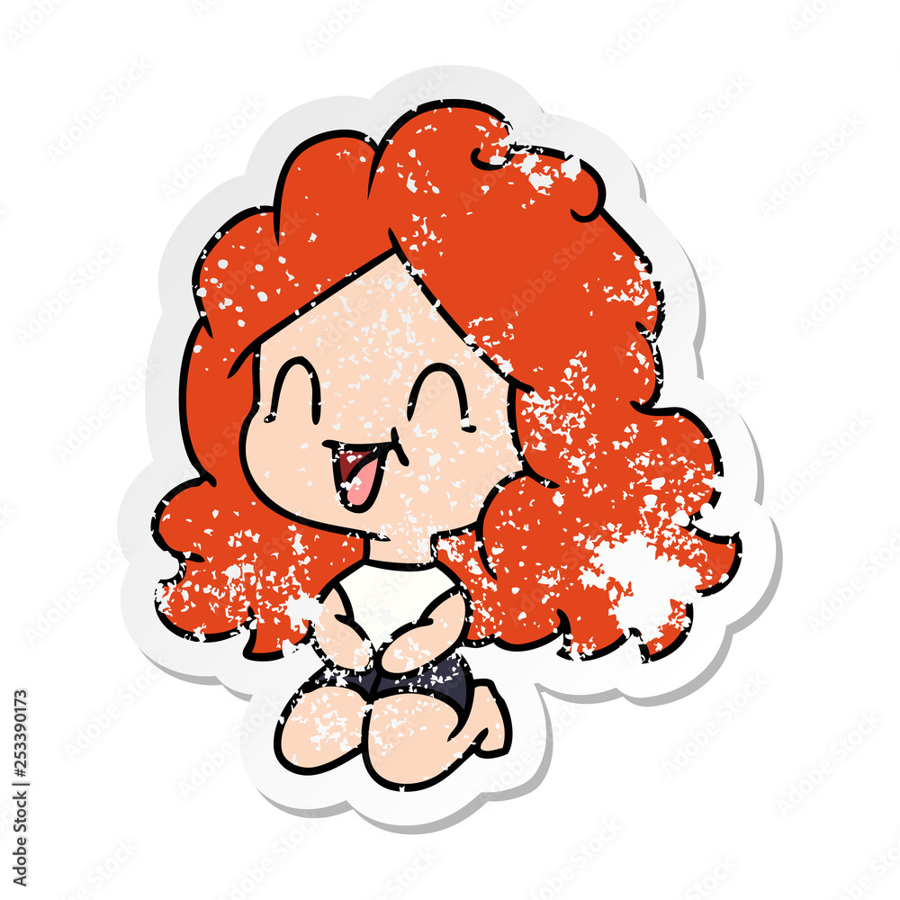 Fototapeta premium distressed sticker cartoon cute kawaii happy girl