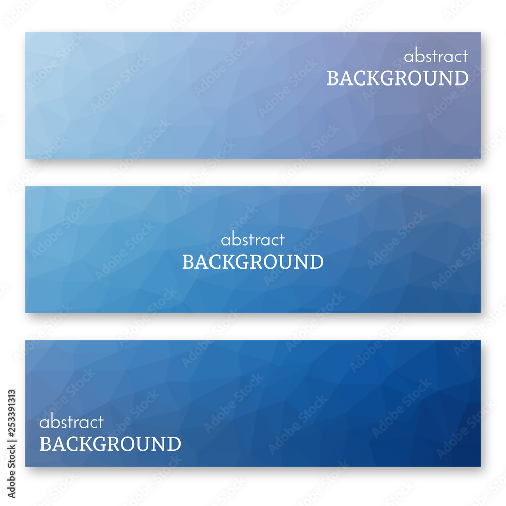 Set of three banners in low poly art style