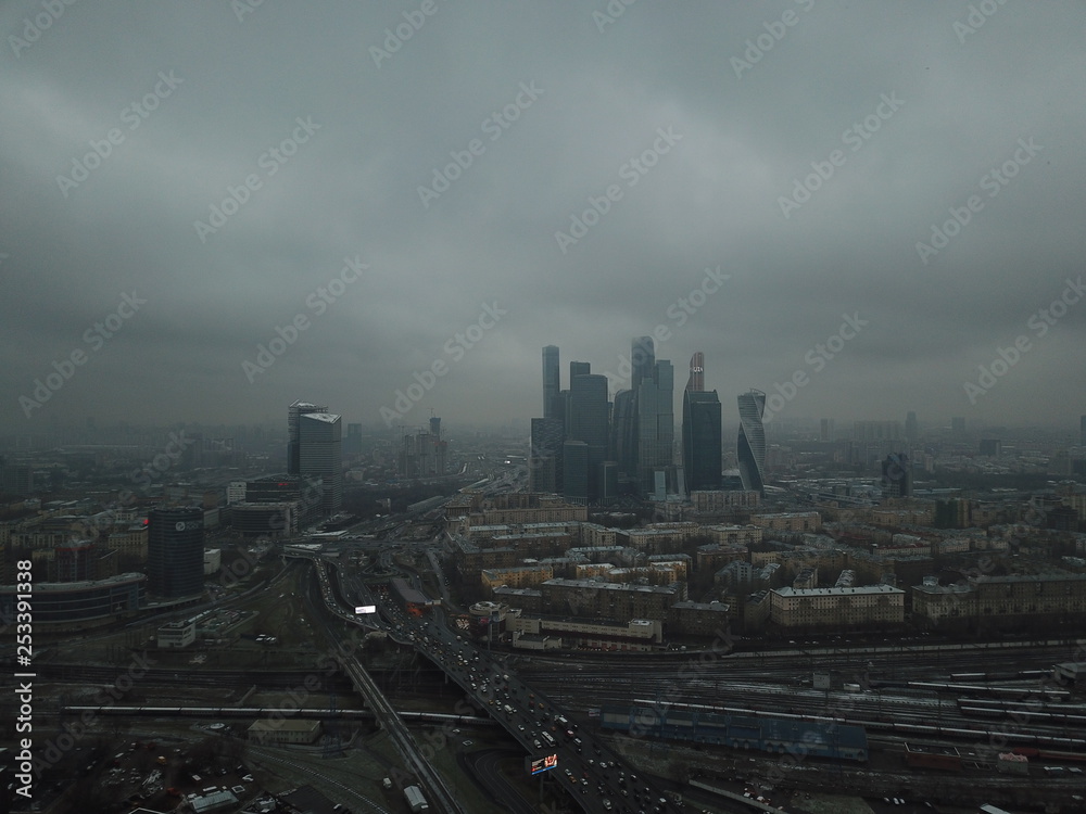 Sity panorama sky view moscow