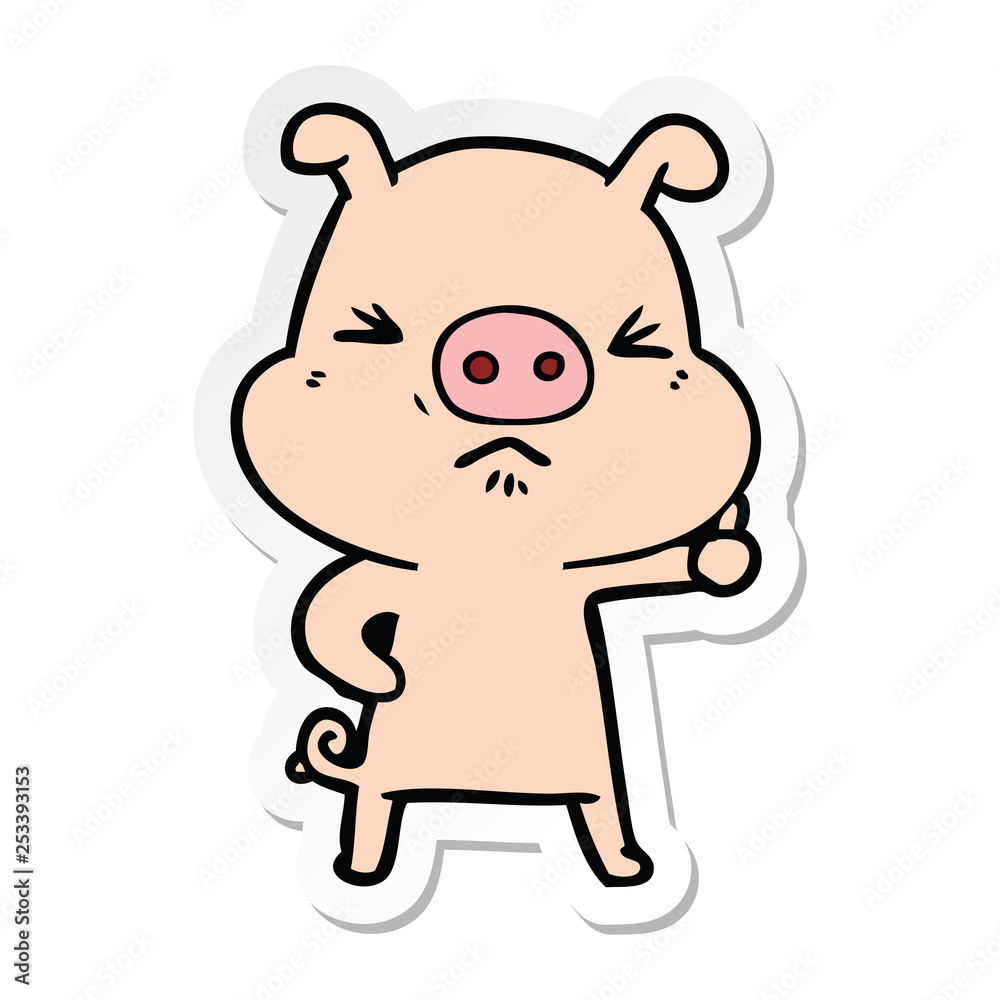 sticker of a cartoon angry pig sticker of a cartoon angry pig