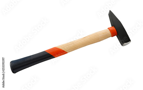 Hammer with wooden handle.