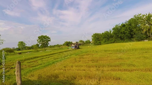 Combine Harvester In A Field In Chumpon, Thailand driving towards camera photo