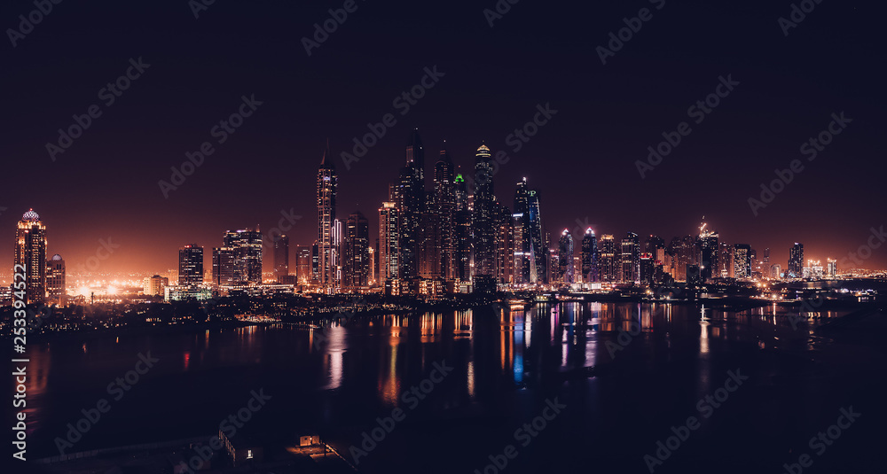 Dubai marina by night from Jumeirah palm