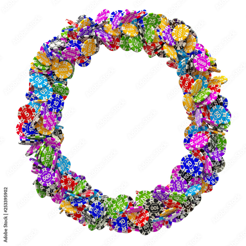 Alphabet letter O from casino tokens. 3D rendering Alphabet letter O from casino tokens. 3D rendering