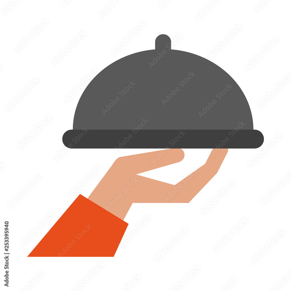Fototapeta premium restaurant hand holding dish dome
