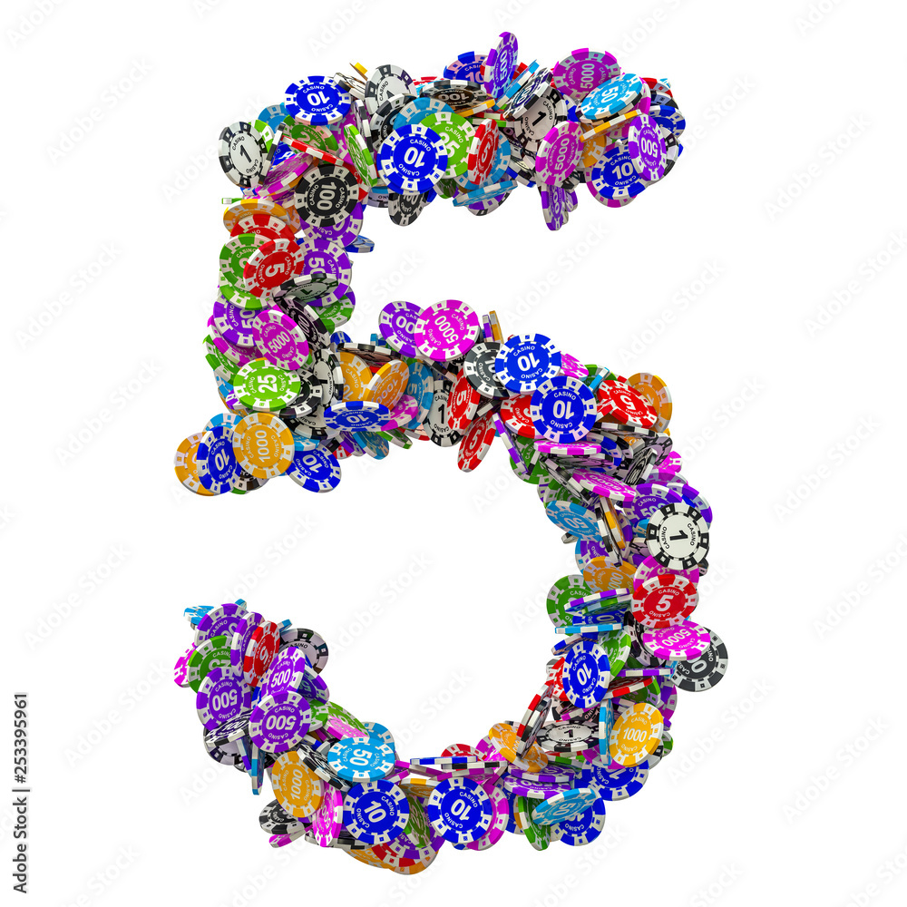 Number 5 from casino tokens. 3D rendering Number 5 from casino tokens. 3D rendering