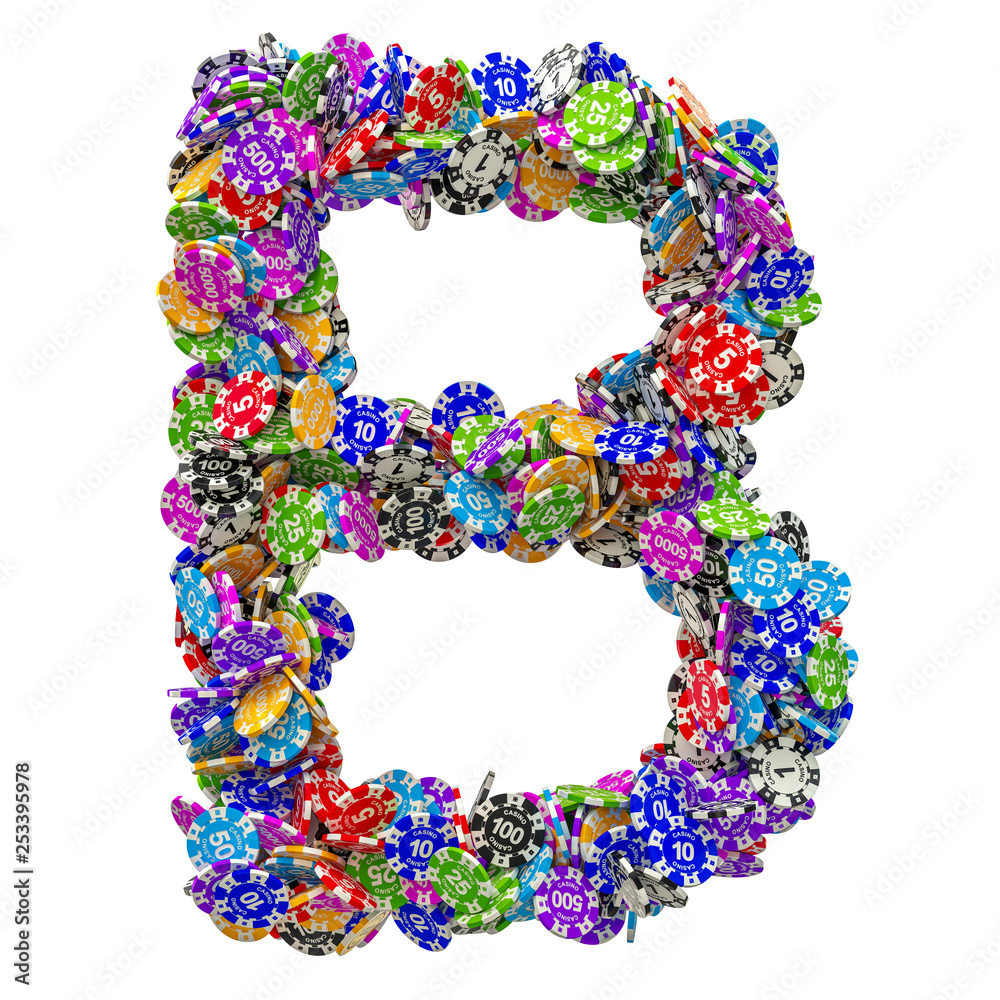 Alphabet letter B from casino tokens. 3D rendering Alphabet letter B from casino tokens. 3D rendering