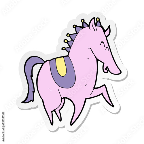 sticker of a cartoon prancing horse
