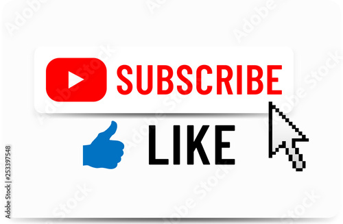 Subscribe button. Like button. Hand